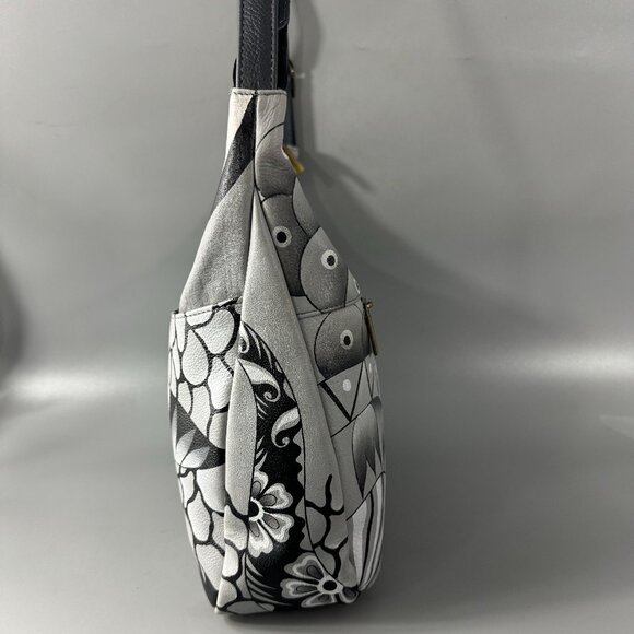 Anna by Anuschka Black/White Floral Leather Hobo Shoulder Bag - Picture 4 of 15
